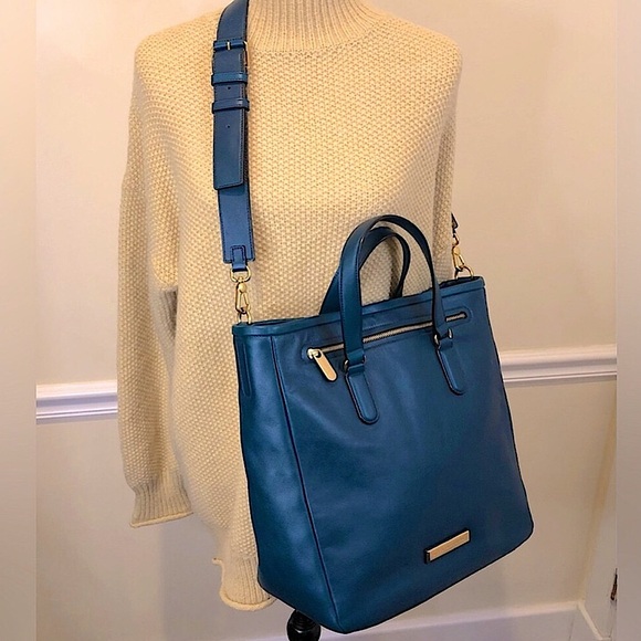 MARC JACOBS Teal Top Handle Oversized Crossbody Leather Tote w Gold Hardware - Picture 3 of 17